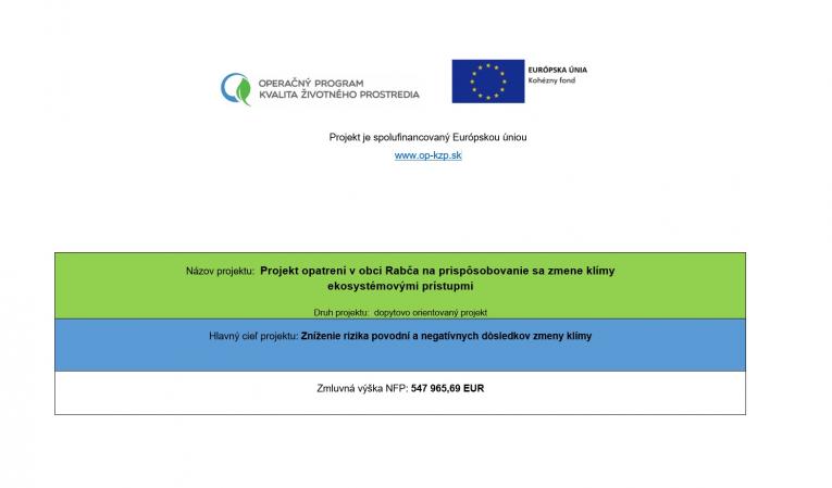 Projekt opatrení v obci Rabča na prispôsobovanie sa zmene klímy ekosystémovými prístupmi Projekt opatrení v obci Rabča na prispôsobovanie sa zmene klímy ekosystémovými prístupmi